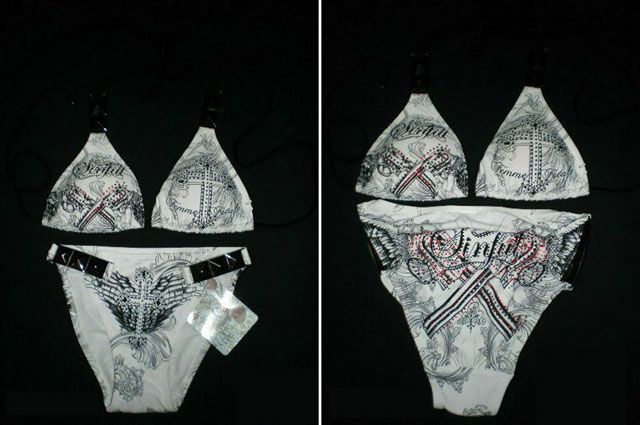 Sexy Rhinestones 2PCS Padded Metal Chain Womens Bikini Swimsuit 