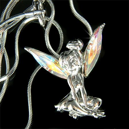 Fairy w Swarovski Crystal AB Tinkerbell ANGEL Wings Charm Pendant 
