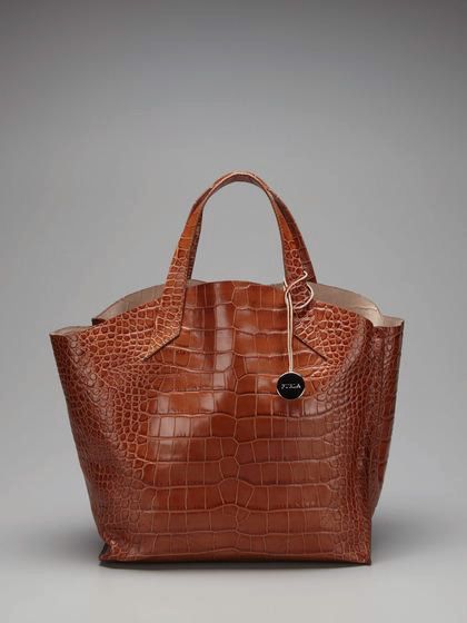 NWT FURLA Croco Embossed Leather Jucca Tote Hobo Bag Handbag Cognac 