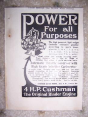 1913 Cushman Binder Engine Ad Schebler Carburetor NE O  