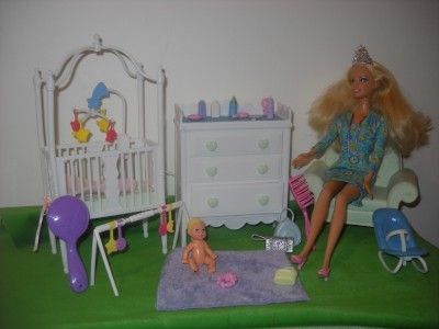 Barbie Krissy Nursery Crib Changing Table Bouncer Doll Accessories Lot 