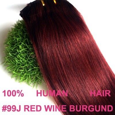 24 120G CLIP HUMAN HAIR EXTENSIONS RED WINE BURGUNDY  