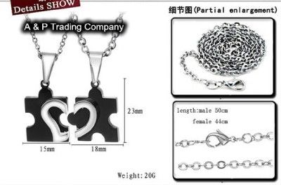 JN05 Stainless Steel Love Puzzle Lover Couples Necklace  