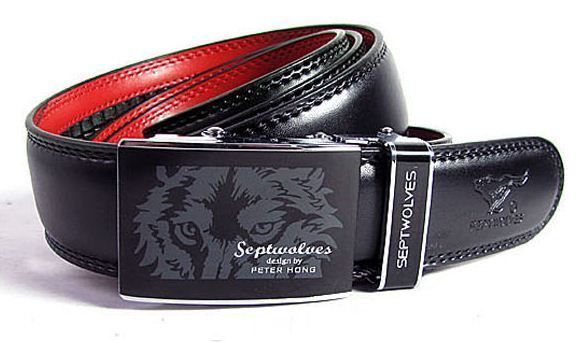2012 New Mens Belt Genuine Septwolve Fashion Red Leathe Auto Lock 
