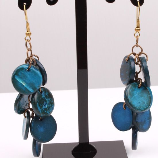 Blue Coconut Shell Beads Necklace Bracelet Earrings Set  